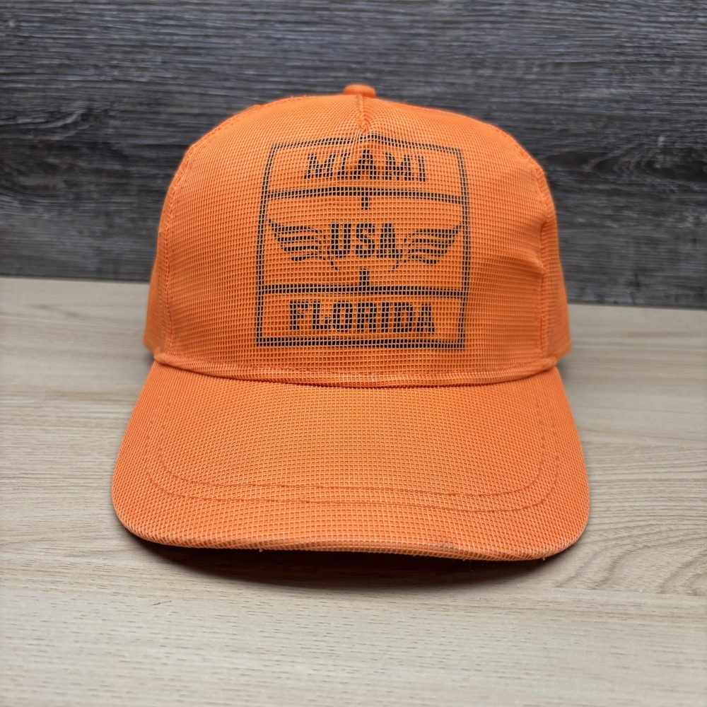Miami USA Florida Hat Cap Snap Back Mens One Size Orange Mesh Trucker Baseball